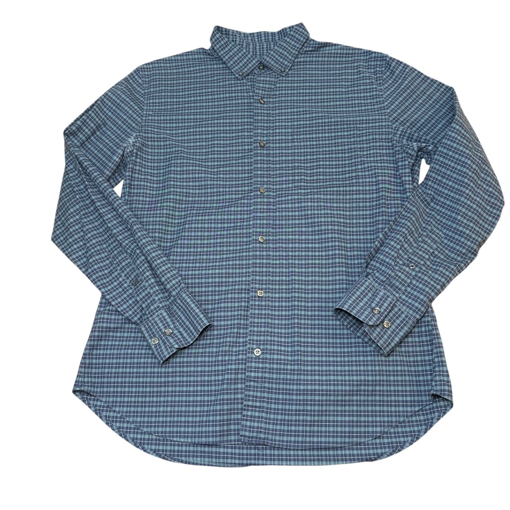 Bonobos Mens Blue Green Plaid‎ Slim Fit Long Sleeve Button Down Casual Shirt L
